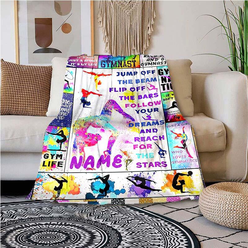 Colorful Gymnastics Theme Customize Your Name Blanket Used For Chair Office Sofa Bed Camping Soft And Warm Giving Friends And Relatives Birthday