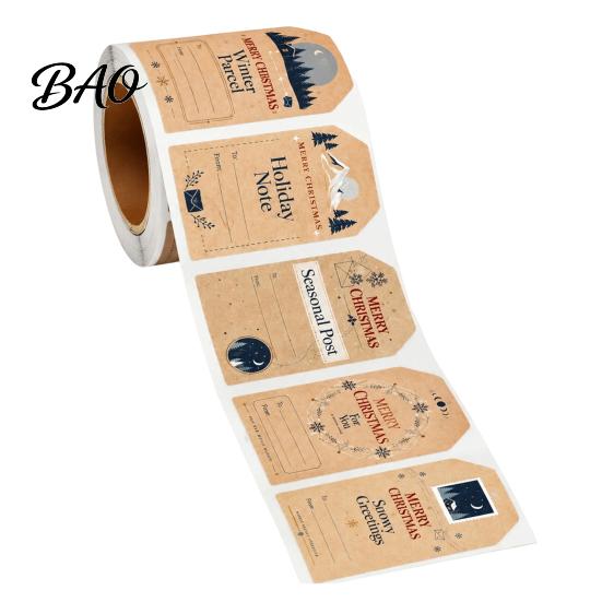 Envelope Sealing Stickers 180PCS/Roll Christmas Label Stickers, Self-Adhesive Retro Paper Tags with Blank Festive Packaging Decorations Writing Area,