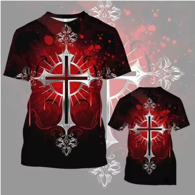 Colorful Cross Wings Pattern T Shirt Men Cool Skull 3D Printed Short Sleeve Tops Summer Casual Round Neck Loose Tee Shirts