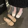 Wearing trendy fairy one pedal flat-soled beanie shoes peak spring and autumn Mary Jane shoes female pearl shallow mouth