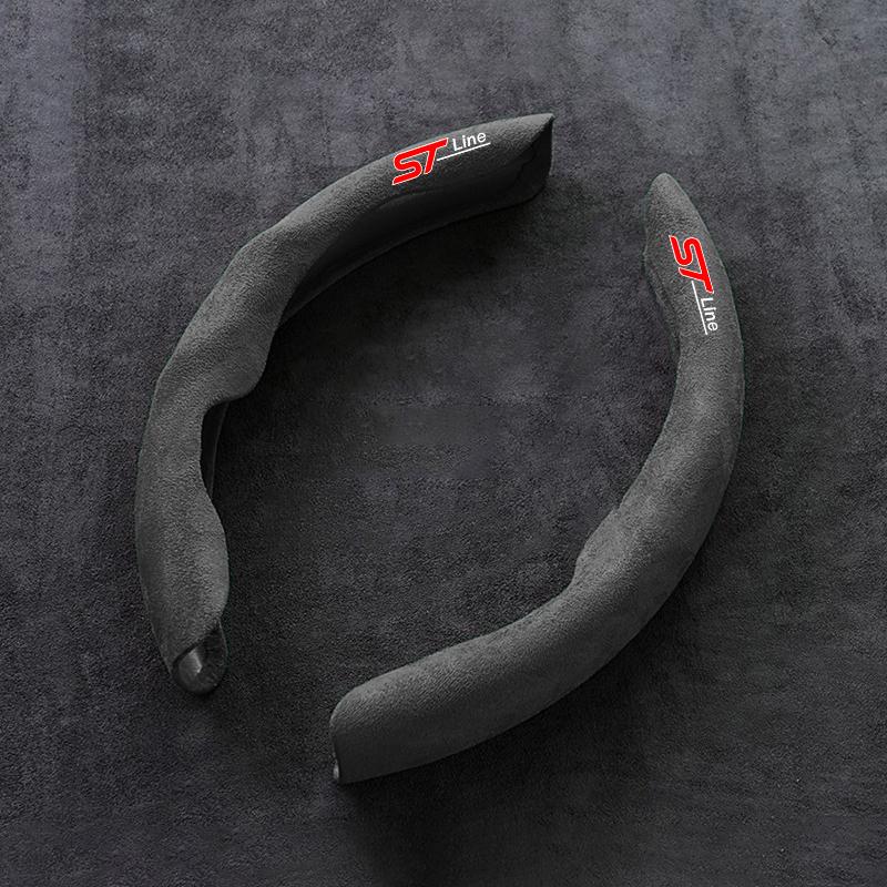 2Pcs Suede Non-Slip Car Steering Cover Wheel Booster Decoration Covers For Ford ST Focus Mk2 3 4 Edition Mondeo Fusion ST Line