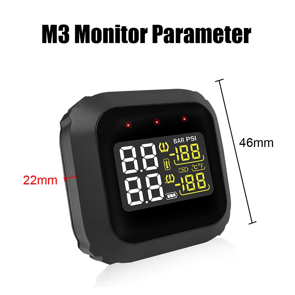 Wireless LCD Display Temperature Alarm Tire Pressure Monitoring System Waterproof M3 Moto Motorcycle Real Time TPMS Digital