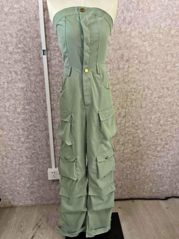 Damen Sexy Trägertop Einreiher Mehrere Taschen Arbeits-Overall