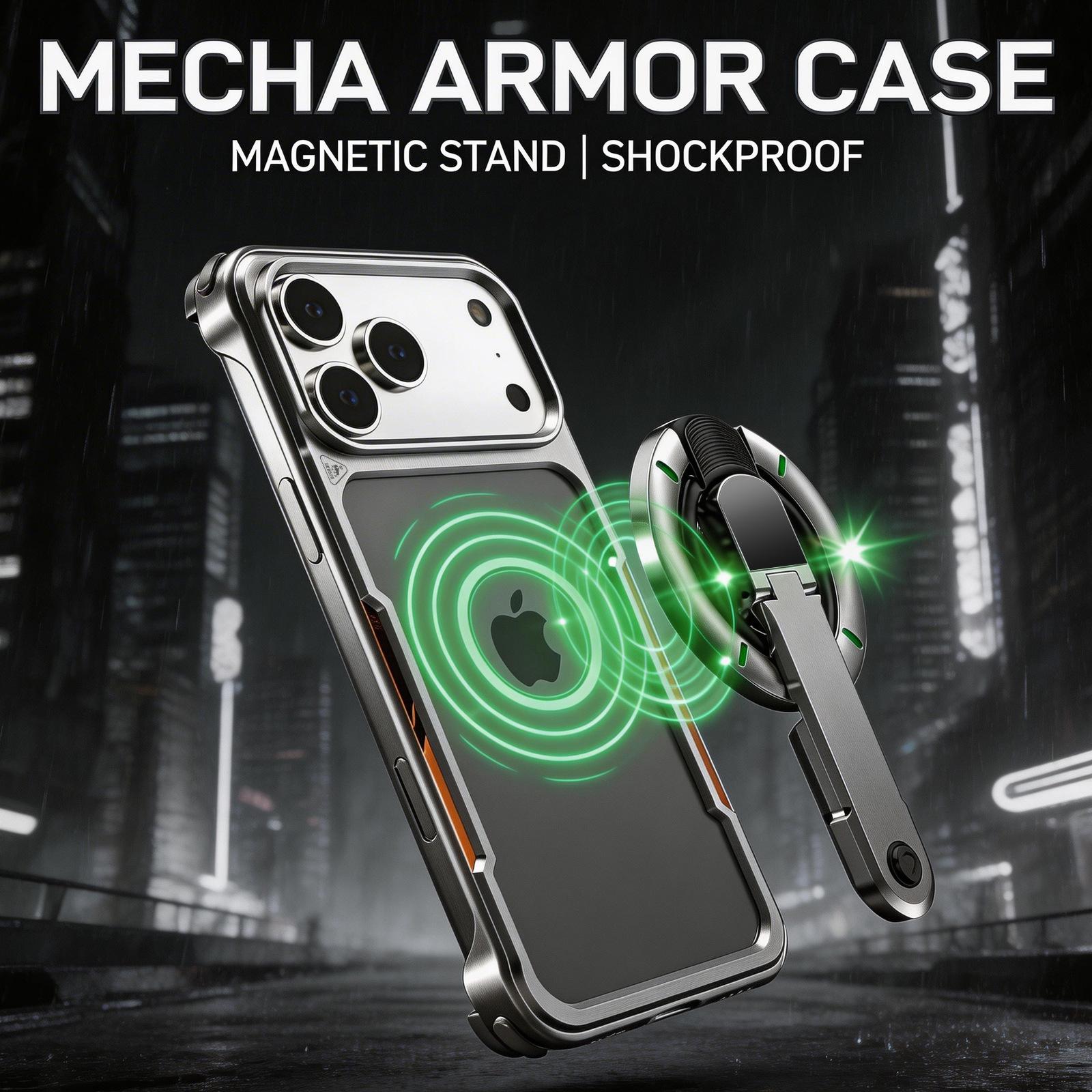

iPhone 17 Pro Max Cool Shield Metal Frame Magnetic Stand Case Cover Pro Max оранжевый