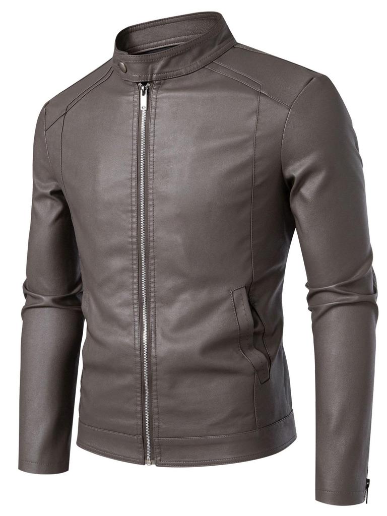 Men's Stand Collar PU Leather Motorcycle Jacket - Spring/Autumn Style