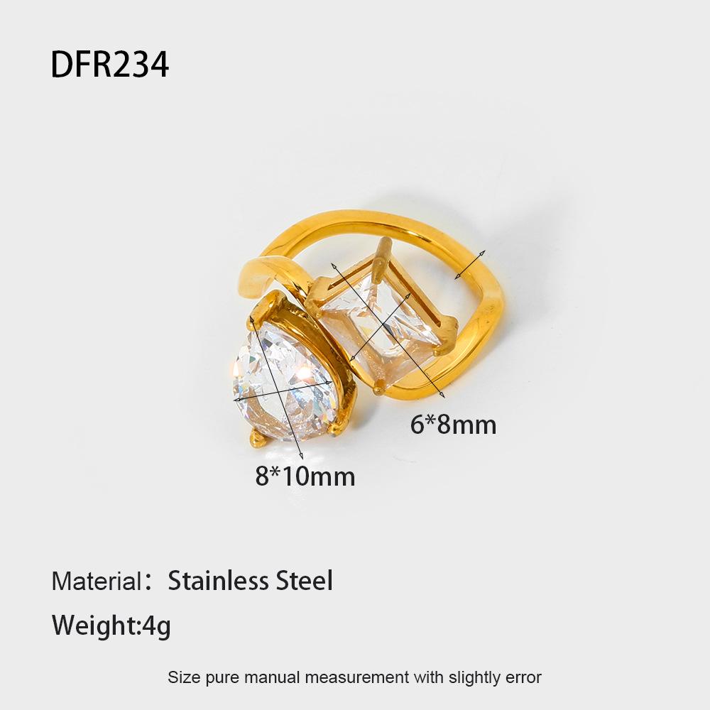 ins water drop square zircon irregular wave ring stainless steel 18K ring waterproof stacked jewelry women