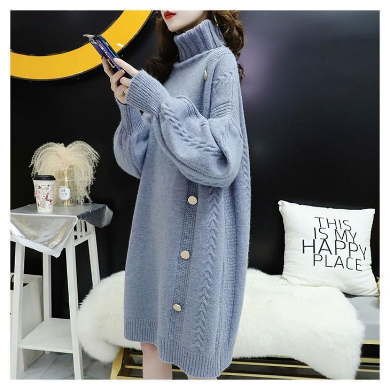 Autumn and winter large size loose and thin knitted bottoming shirt top thick women's lazy turtleneck sweater