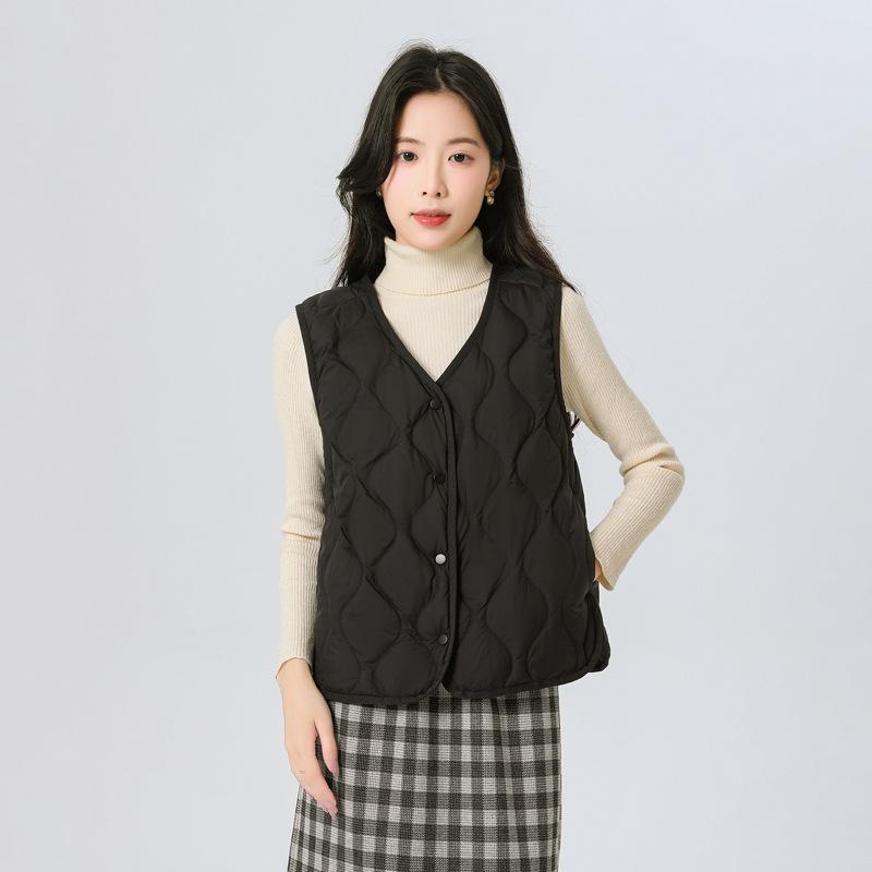 New standard velvet V-neck liner vest light down vest women's winter new gourd pattern collarless cloud inside