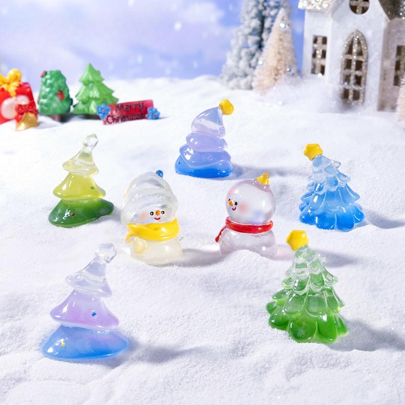 Micro Landscape Cute Christmas Tree Little Snowman Figurine Doll House Decoration Hanging Accessories Mini Trinket