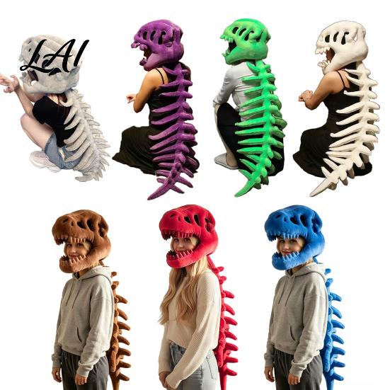 Halloween Party Decor Dinosaur Skeleton Costume 3D Spinosaurus Skull Masque Headpiece And Spine Decoration Plush Hood Costume for Halloween,