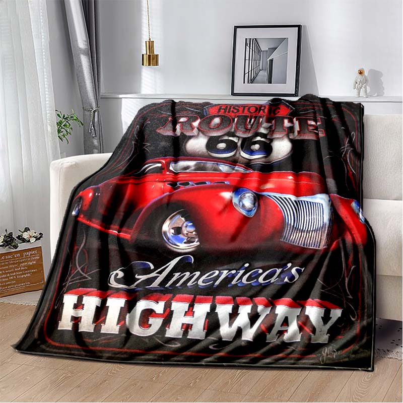 HD Vintage Route 66 Americká Historická Mateřská Silnice Tištěnádeka Domácí Extra Velká Měkká Potah na Rozkládací Pohovku Cestovnídeka Dárek