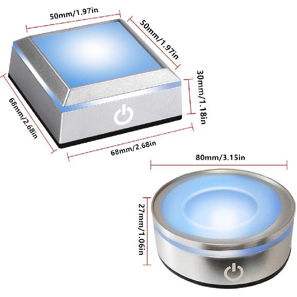 6 Colors LED Light Base Show Stand Display Plate with Sensitive Touch Switch for 3D Laser Crystal Glass Art, 2 Round + 2 Square, blue