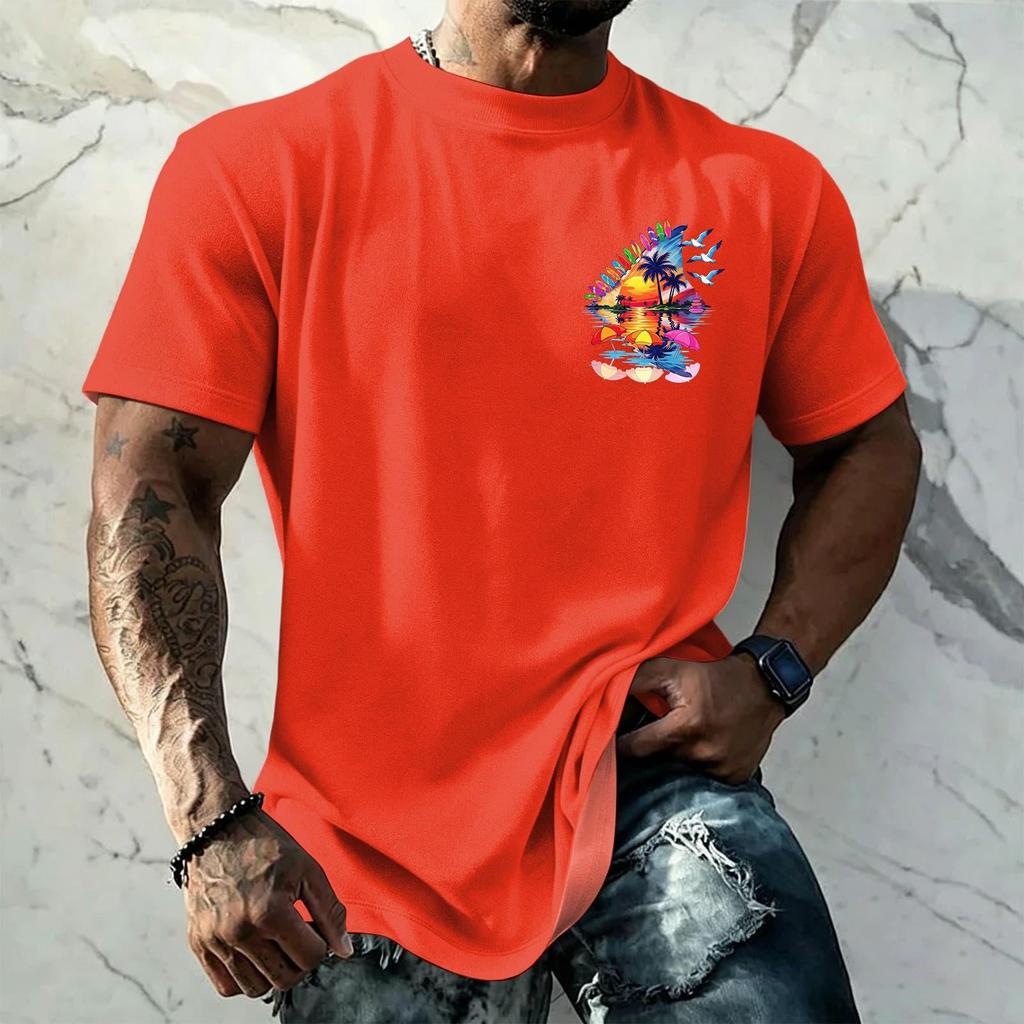 Men's Retro Hawaiian Texture Print Short Sleeve T Shirt Loose Fit Casual Summer Daily Wear Top Soft Fabric Breathable Design