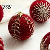 Festive Burgundy Party Supplies Velvet Christmas Ball Ornaments, 3.15 Inch Glitter Flocked Tree Ornaments Decoration, Plastic Shatterproof Hanging