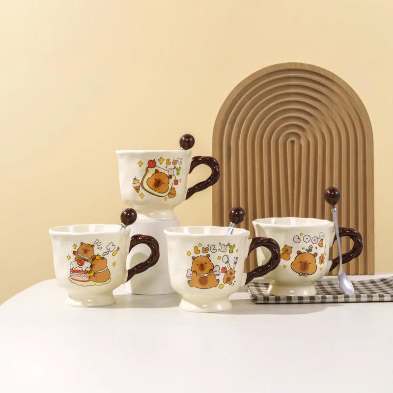 Buddhist Kapibala Ceramic Cup High-Pretty Capybara Mug with Spoon Cute Student Water Cup Couple Souvenir