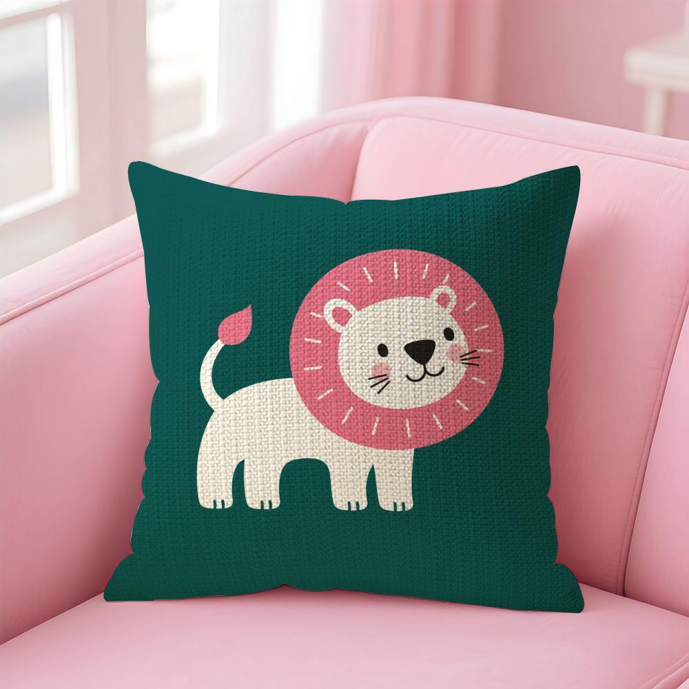 Dopamine Cute Animals Cushion Cover Natural Linen Organic Fabric DoubleSided Printing Sofa Home Decor Gift Pillow Case