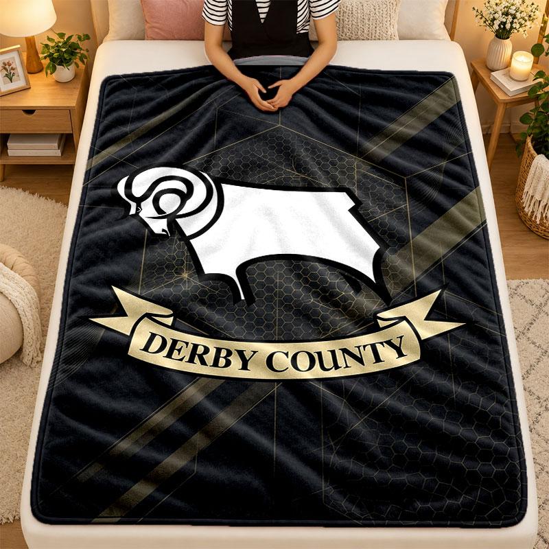 Flannel BlanketDerby County Warm Soft Throw Blanket for Indoor Sofa Bed Living Room Use