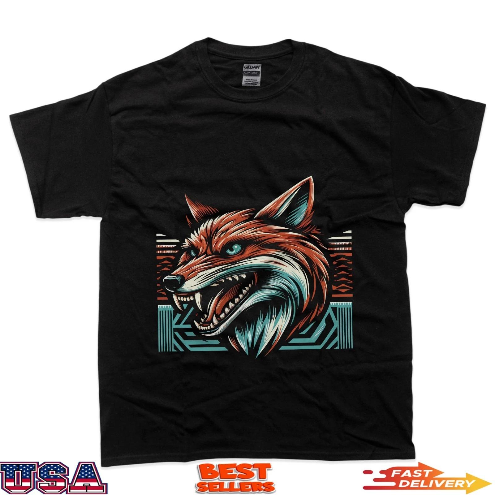 Aztec Fox Colorful Wolf Tribal Graphic T-Shirt 4XL