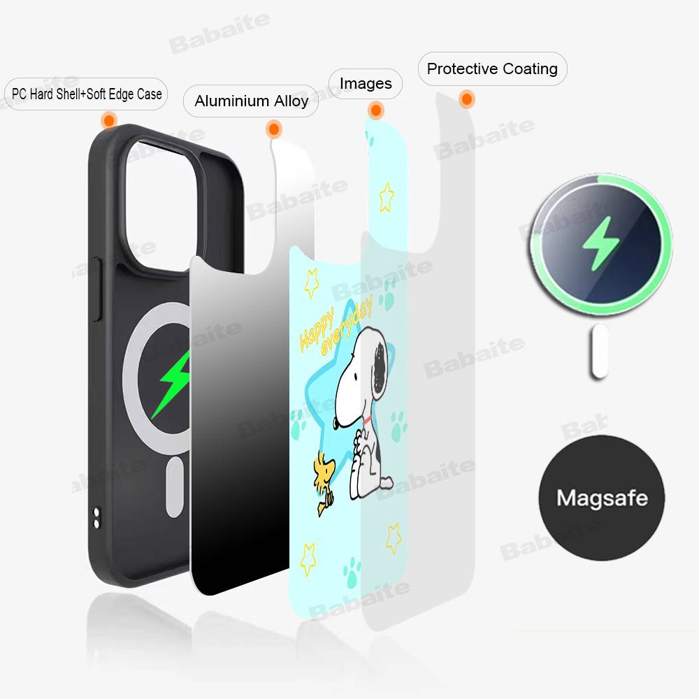 Cartoon Lovely S-Snoopies Phone Case Magnetic Case For iPhone 16 14 13 12 11 15 Pro Max Plus For Magsafe Wireless Charge Cover