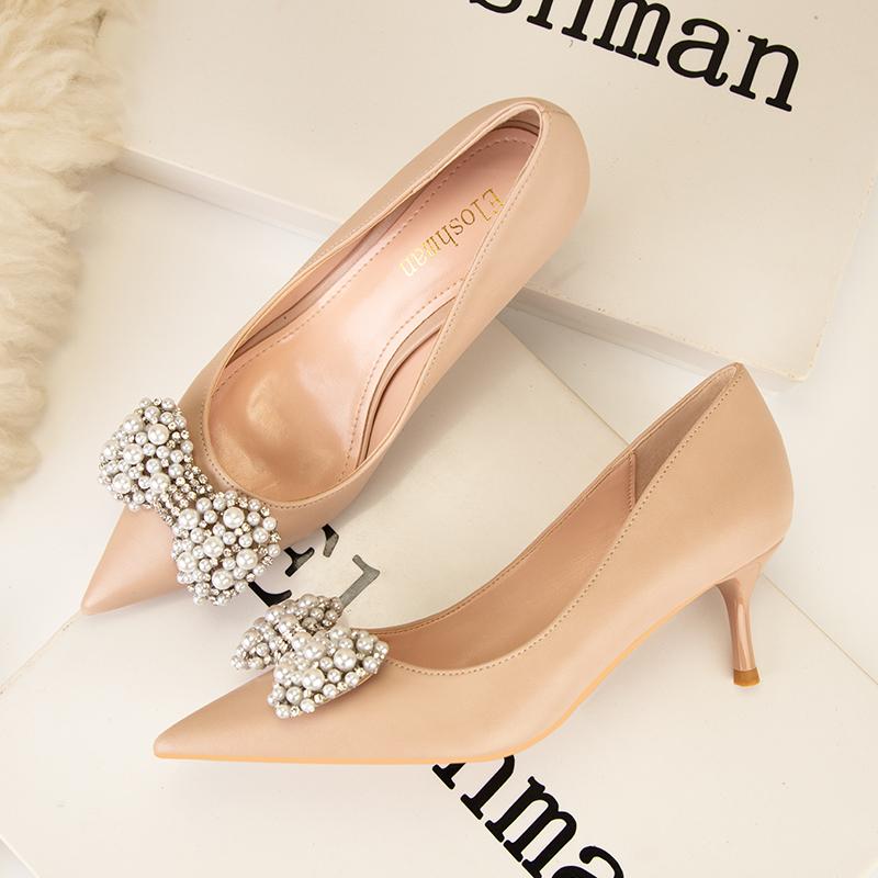 Fashion Women's Shoes High Heels Women 2025 New Wedding Shoes Banquet Shoes Rhinestone Bow Stiletto Heel Sexy Party Single Shoes Pumps