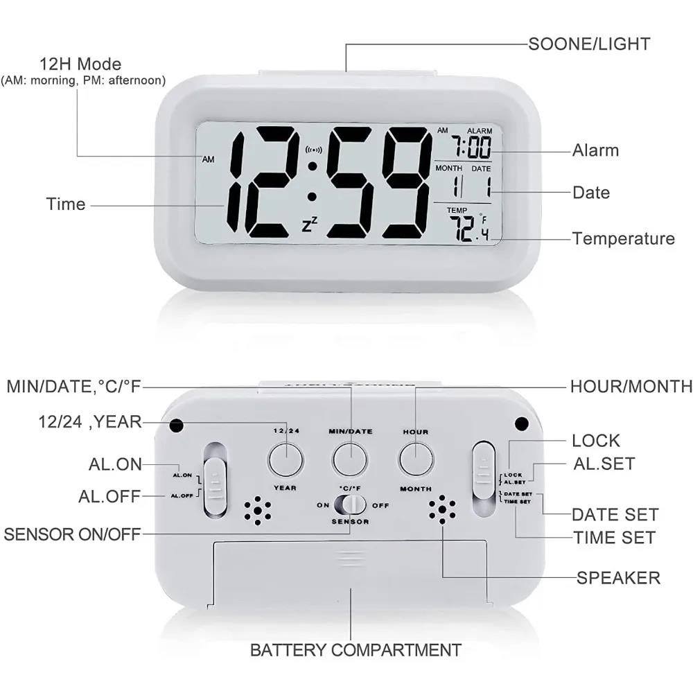 LED Electronic Digital Alarm Clock Backlight Snooze Calendar Clock Screen Desktop Table Clocks for Home Office Digital Alarm2