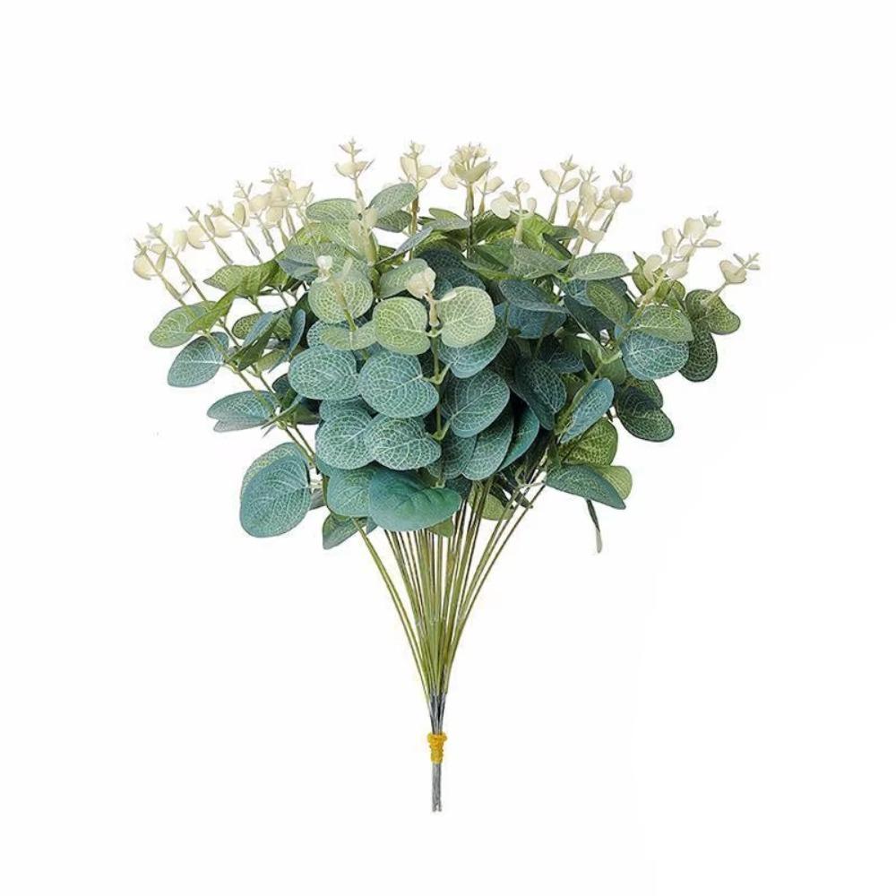 20Pcs Bendable Artificial Eucalyptus Leaves Decoration Silk Eucalyptus Leaf  Floral Arrangement white top