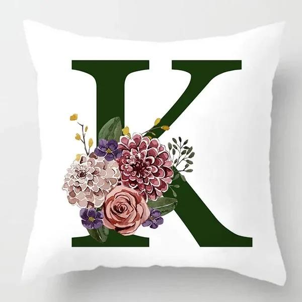 Grüner Buchstaben Floral Kissen Druck Kissenbezug Zuhause Schlafzimmer Zimmer Dekoration Wohnzimmer Sofa Kissenbezug 45x45cm