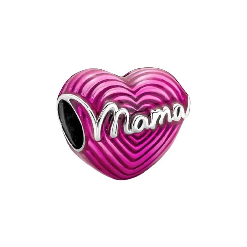 Silver Colour Metallic Pink Heart Charm Heart-shaped Beads Fit  Silve Original Bracelets Fashion DIY Woman Jewelry Making