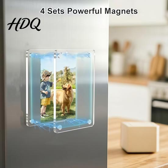 Acrylic Magnetic Frame 1 Pair Photo Fridge Magnet Picture for Display Refrigerator Clear Mini Holder Home Kitchen Decoration