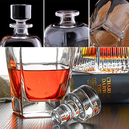 Glass Decanter with Airtight Geometric Stopper - Whiskey Decanter for Wine, Bourbon, Brandy, Liqueur, Juice, Water, and Mouthwash - Italian Lead-Free