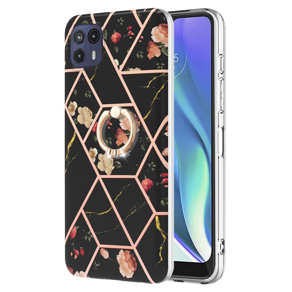 Ringhalterung, goldener Rand, Gitter, Marmorblume, IMD, ultradünne Telefonhülle für Motorola Moto E20, E30, E40, G31, G41, G50, G51, G71, G10, G20, G30, G40, G60 ...