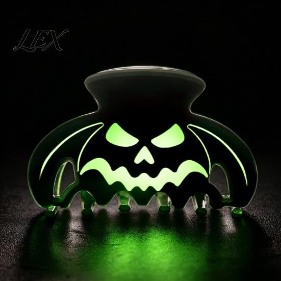 Decorative Holiday Hair Pins Halloween Claw Clips, Luminous Ghost Pumpkin Pattern Acrylic Anti-slip Cute Bat Glow in The Dark Grippers for Women Girls