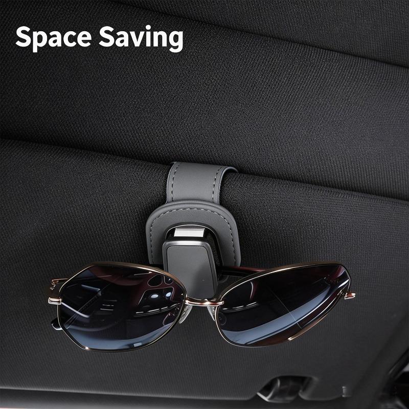 Leather Car Sun Visor Glasses Holder Clip Sunglasses Mount Ticket Card Clamp Auto Interior Hidden Storage Organizer Accessories