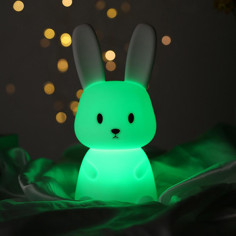 Cute LED Night Light Silicone Rabbit Touch Sensor Lamp Animal Light Bedroom Decor Gift for Kid Baby Child Table Lamp Home