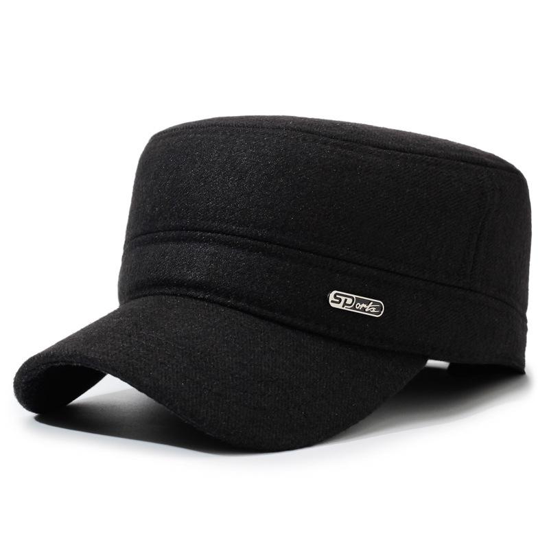 

Winte New Woolen Wam Cotton Eldely Cycling Walking Cold Poof Ea Potection Flat Top Hat Fo Men Adjustable