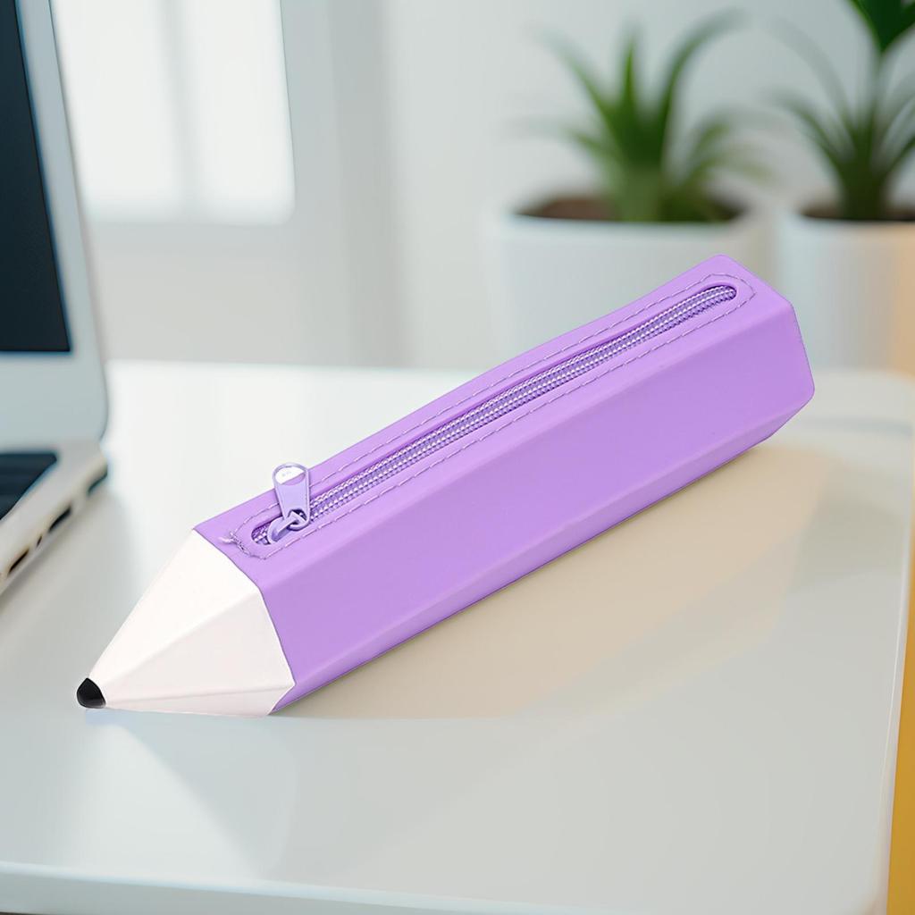 Bview Art Cartoon Soft Silicone Pencil Shaped Pencil Case Novelty Pencil Holder Makeup Bag, School Office Supplies