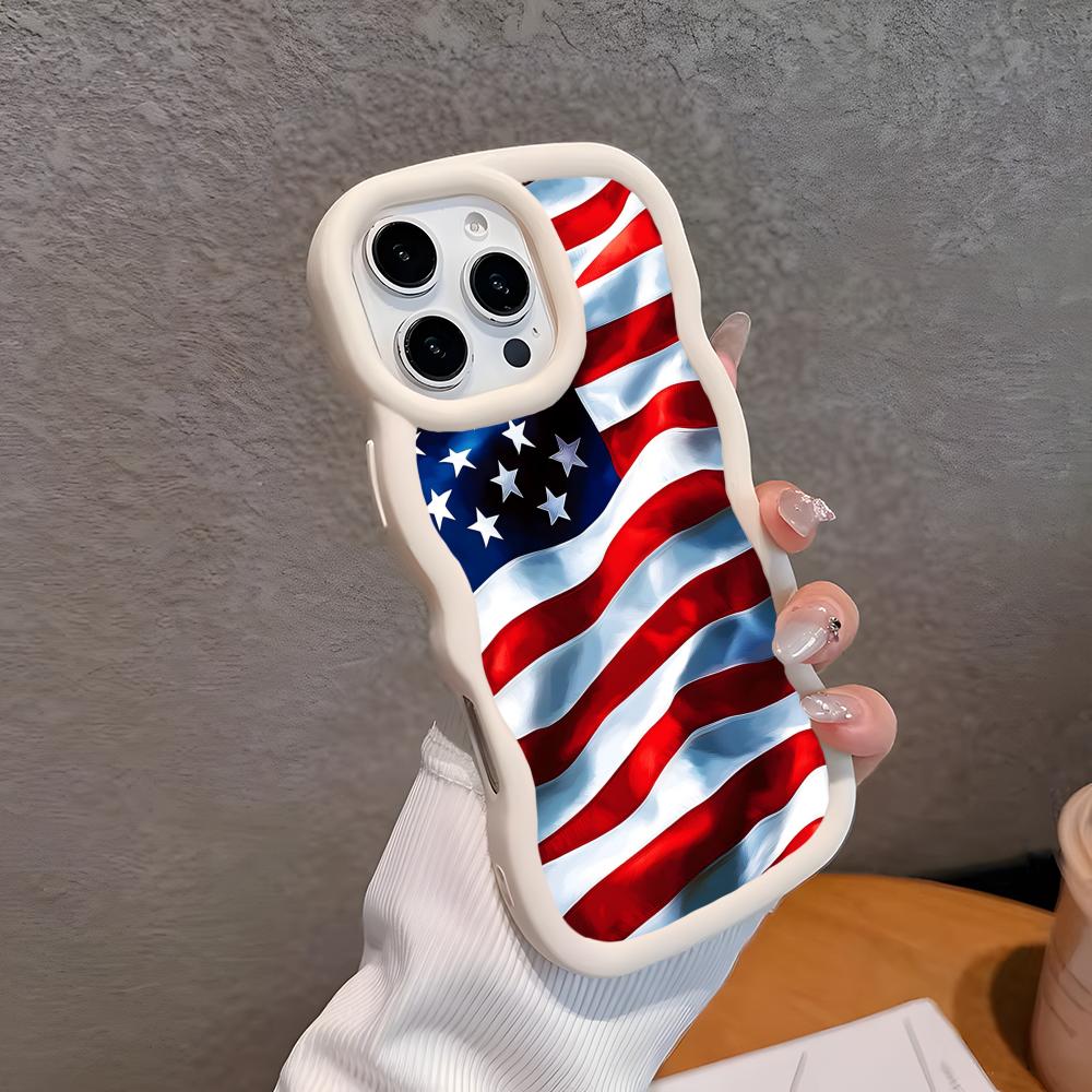 USA America Flag Wavy Edge TPU Mobile Phone Case for iPhone 17 16 15 14 13 12 11 Air Pro Max Plus Colorful Cover