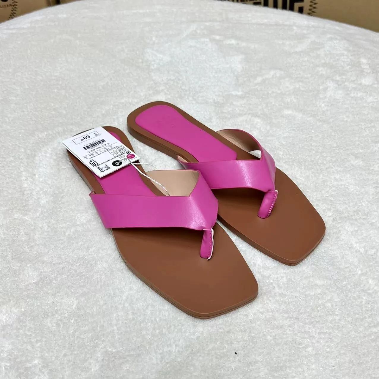 

Модные женские шлепанцы, однотонные, плоские, пляжные тапочки для женщин, мягкая ПУ кожа, женская обувь, большие размеры, повседневные шлепанцы 41 розовый