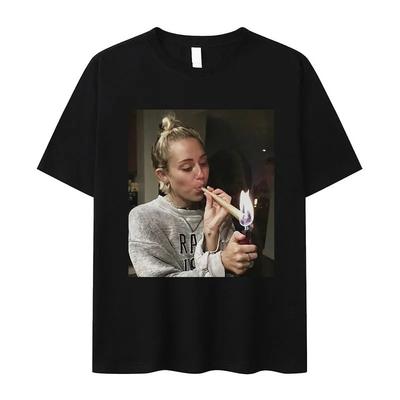 Miley Cyrus Αστείο Γραφικό T-Shirt με Κάπνισμα Hannah Montana Αισθητική Vintage T-Shirt Άνδρες Γυναίκες Casual T-Shirt Γραφικά T-Shirts Y2K