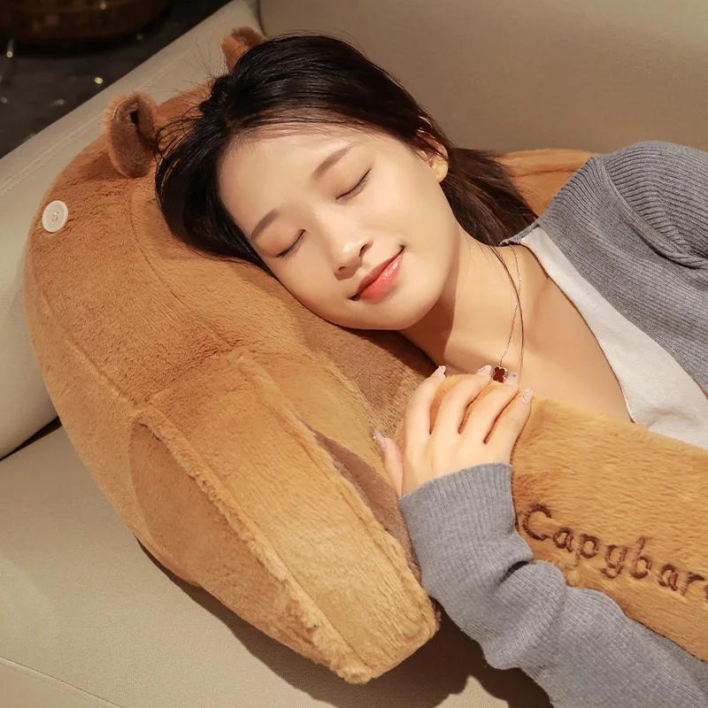 Capybara Plush Pillow Cartoon Soft Stuffed Cozy Capybara Lumbar Support Chair Seat Cushion Backrest Cushion Sofa Decor