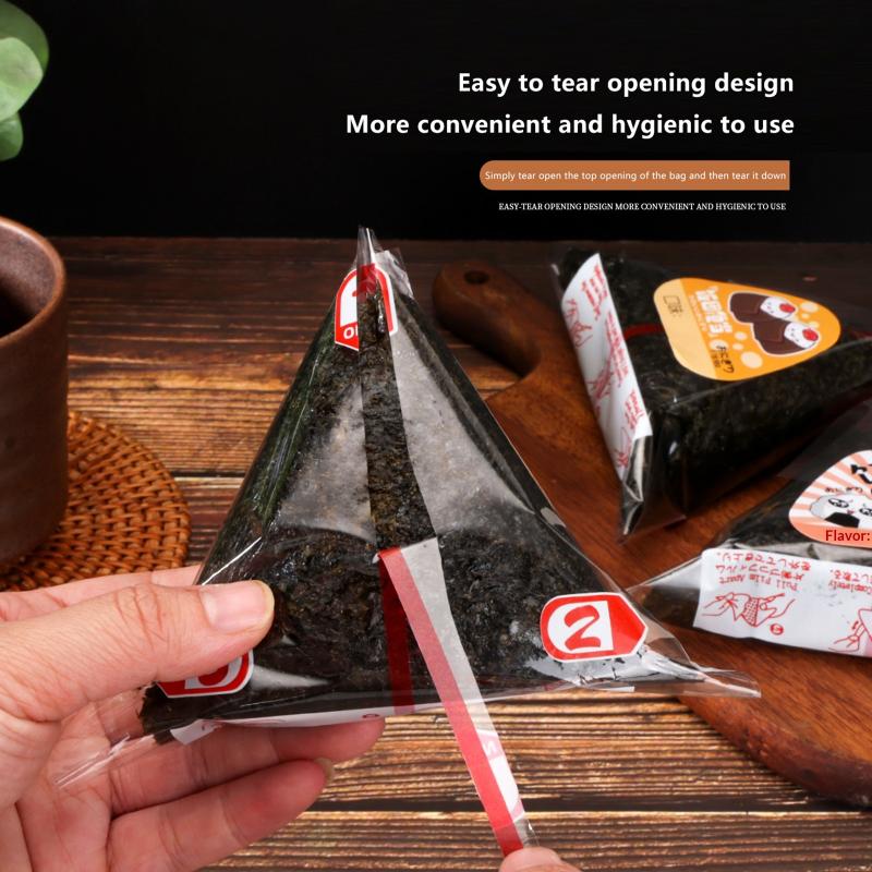 Bolsa de Embalaje Triangular para Bolas de Arroz de 200 Piezas con Pegatinas Molde Alga Marina Nori Onigiri Sushi Bolsas de Regalo de Plástico Accesorios Bento