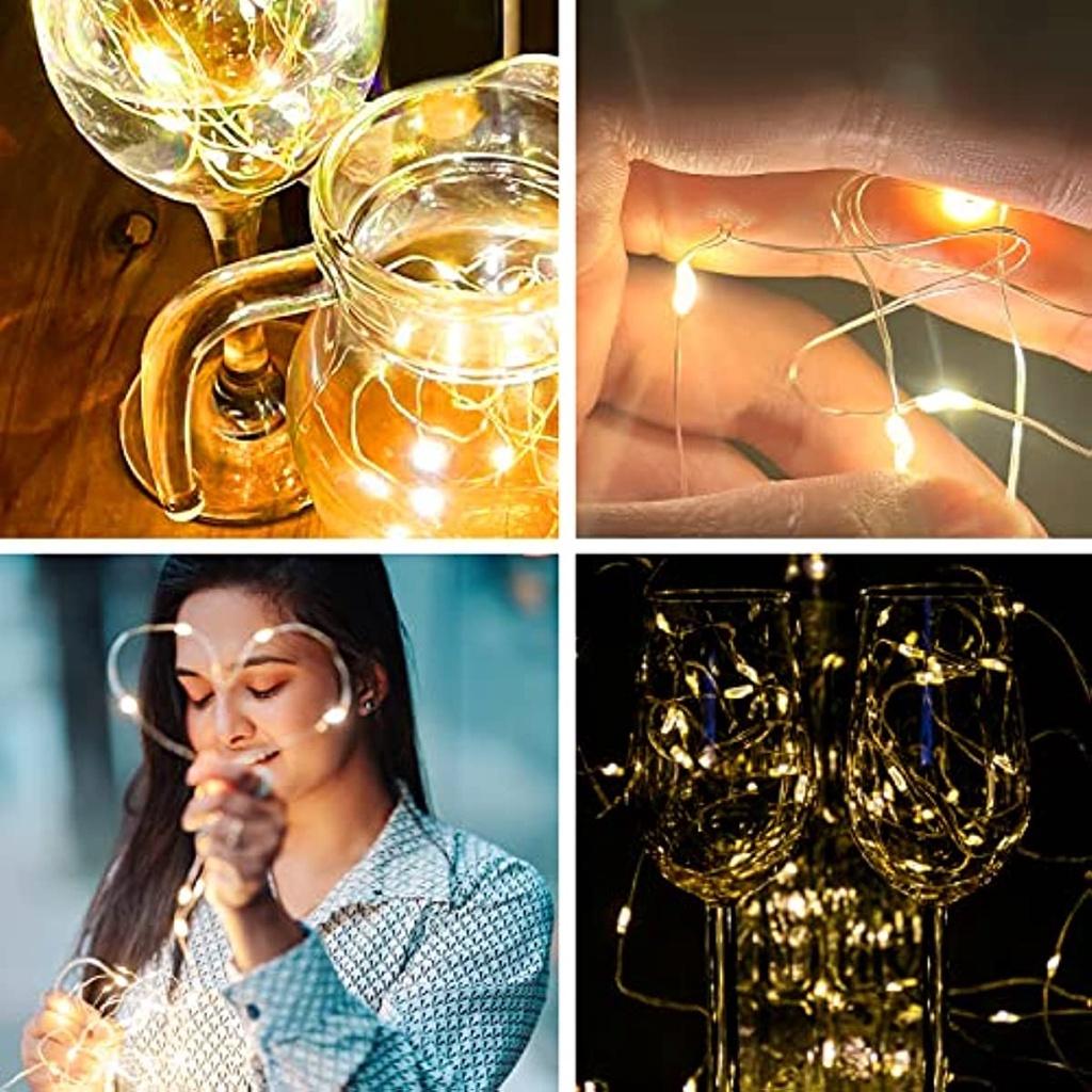 Chain Lights With Batteries, 20 LEDs 2M Copper Wire Garlands Lights Micro, 230307ESBS007Outdoor, Wedding, Christmas Party, Warm White (6 PACK