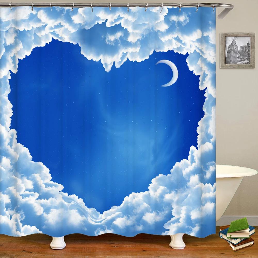 Natural landscape Blue Sky White Clouds Shower Curtains Bathroom Curtain Frabic Waterproof Polyester Bath Curtain with Hooks