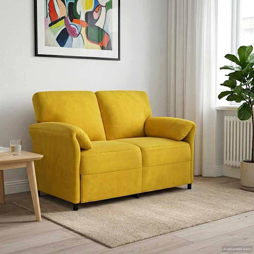 2 Seater Sofa Yellow 138 X 83 X 95 Cm Velvet