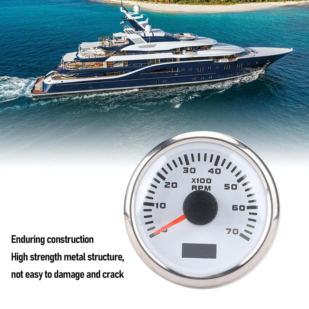 52mm 7000RPM Tachometer with Hourmeter Dynamic 7 Color Backlight DC 9-32V RPM Gauge Versatile Ratio Calibration for Truck Tractor Car RV Boat (White