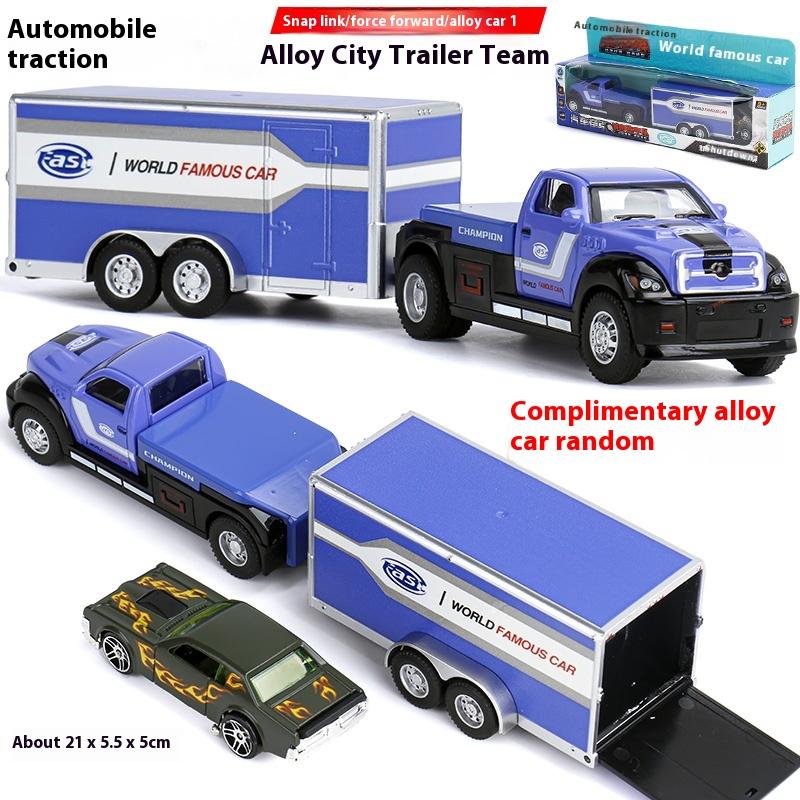 1:64 Flat Trailer Series Engineering Vehicle Double Decker Container Truck Alloy Diecast Car Model Children's Educational Toys