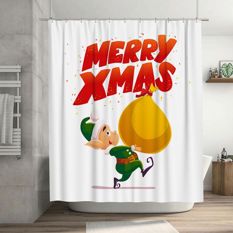

TU Cute Christmas Elf Shower Curtain Holiday Festive Bathroom Decor Set Waterproof Fabric Xmas Pattern Backdrop 90x180cm35x71in
