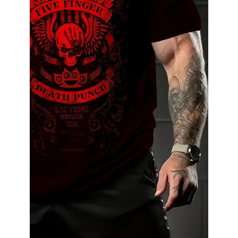 Europäische Größen Herren Kurzarm-T-Shirt mit Vintage-Buchstaben und Totenkopf-Mustern