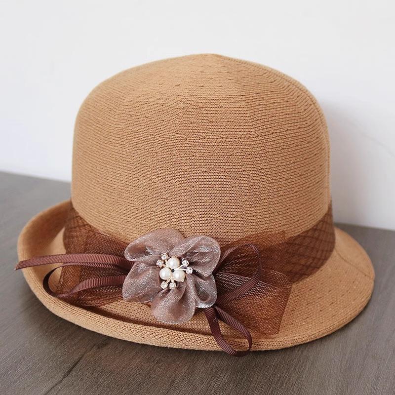 

Hat Ladies Sun Hat New Flower Small Pot Hat Fashion Woolen Bent Top Hat average size