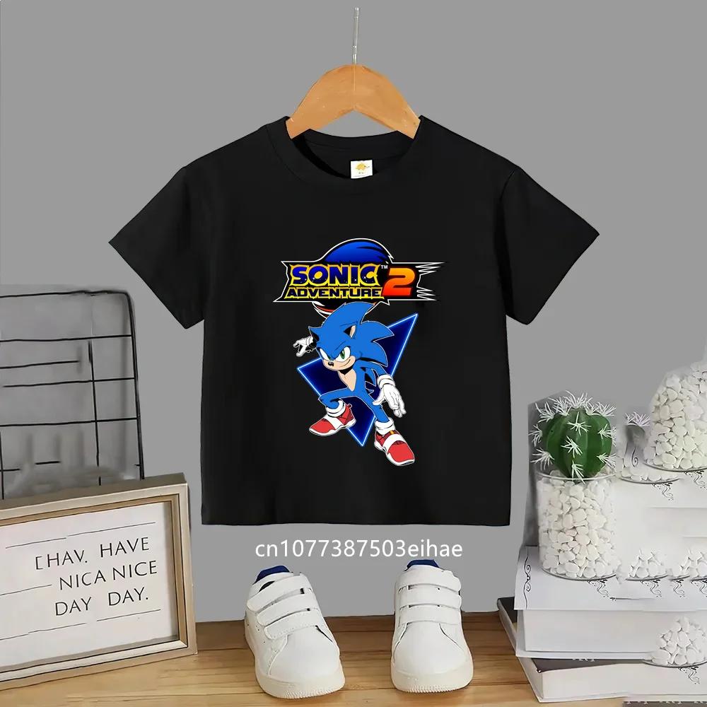Japanese Cute Sonic Cartoon Print Boys TShirt Summer Short Sleeved Fashion Casual Top Breathable Daily Clothes for Little Kids
